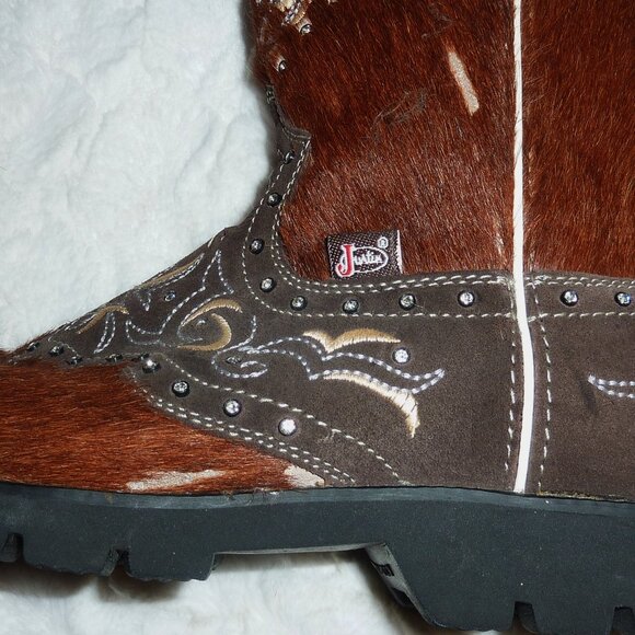 RARE Justin Leather Brindle Hair-On Hide w/ Rhinestones Cowgirl Boots 9 - Picture 13 of 16